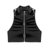 Fongt Ladies PVC Mirror Bright Leather Vest Sexy Show Chest Skin Vest Size Accurate No Smell-Outfit