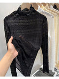 Fongt Air Fluttering Jacket Pleated Wood Ear Net Gauze Bottom Clothes Female Ultra Thin Perspective Pile Collar Lace Unlined Upper Garment-Outfit