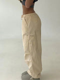 Drawstring Low Waist Hippie Baggy Harem Pants Big Pockets Streetwear Cargo Capris Casual Loose Womens Jogger