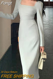 Midi Dress Spring Summer 2023 New Elegant Fashion Office Lady Long Sleeves Solid Color Women Slim Party Clothes