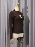 Fongt High-End Blouse In Autumn 2025 New Temperament Collar Metal Decorative Long-Sleeved Knitted Shirt Woman