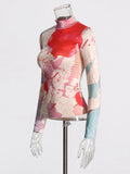Holiday Style Leisure High-Collar Bottoming Shirt 2025 Summer New Printing Design Slim Slim T-Shirt Top