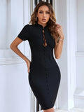 Fashion Women Bodycon Bandage Dress 2022 Summer Short Sleeve Evening Black Celebrity Hollow Out Club Party Mini Lady