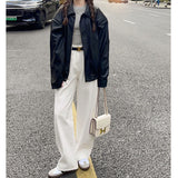 Fongt Waist And White Jeans Female Autumn Temperament Slim Loose Thin Trousers Straight Broad Leg Trousers