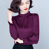 Fongt Spring 2023 New Pressure Pleated Wood Ear Shirt Female Satin Foreign Style Small Shirt Gentle Wind Bubble Sleeve Jacket-Outfit