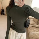 High-Collar Slim Long-Sleeved T-Shirt Female Chunqiu New Style Slim Undershirt With Chic