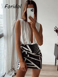 Geometrical Print White Black Blouse Skirt Sets Suits Women Summer New Two Pieces Set Ruched Crop Top Dress Sets