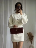 Fongt Button-Up Knitwear Jacket + High-Waisted Mini Skirt Suit Female B88814