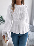 Shooting Autumn And Winter Pure Color Hemp Flowers Waist Lotus Side Long-Sleeved Jacket Sweater Women's