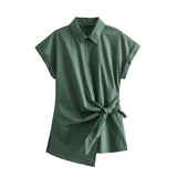 Spring Bow Tie Details Short-Sleeved Poplin Shirt Series 9479048-Outfit