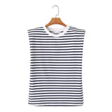 Spring Style Shoulder Pads Loose Multicolor Sleeveless Round Collar T-Shirt 0858030-Outfit