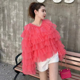 Loose Solid Shirt For Women Round Neck Long Sleeve Fold Pleated Blouses Female Summer Clothing Style 2022