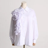 Fongt 2024, The New French Fashion Design Feeling Splicing Pleated Three-Dimensional Flowers Versatile Shirt Jacket Female-Outfit