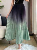 Gradient Pleated Long Skirt-Outfit
