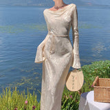 Fongt High-End Spring-Style Women's French Retro Court Style Dress In The Long-Tailed Dress