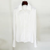 Fongt New Star Fashion Simple Repair White Long-Sleeved Horn Sleeve Shirt