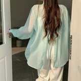 Fongt Silk Cardigan Small Loose Thin Long Sleeve Sunscreen Shirt Women's Summer Design Sense Back Open Fork Shirt