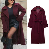Fongt Women's Autumn Classic New Double Buckle Belt Long Hair Coat