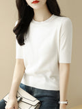 Sweater T-Shirt Women's Wear New Summer Half-High Collar Chic Premium Ice-Sensitive Silk Black Blouse Thin-Outfit
