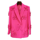 Fongt Hot New Star Fashion Double Buckle Heavy Industry Three-Dimensional Flower Decoration Suit Jacket