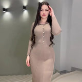 Fongt Summer New Women's Pure Color Collar Simple Long Dress