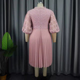 Fongt Lace Lantern Sleeve Dress Elegant Commuter Style Fold Dress Dresses