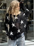 Star Print Sheer One Shoulder Knit Top-Outfit