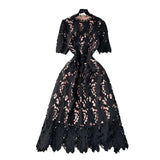 Fongt Spring Dress 2025 New Women's Spring And Autumn Heavy Industry Water-Soluble Lace Lace-In-Air Mid-Change Dress Vacation Dress