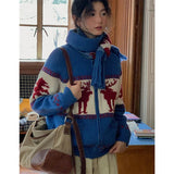 Reindeer Print Knitted Cardigan-Outfit