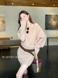 Fongt Xixi 13 Line 2025 Autumn White Standard Temperament Knitted Round Collar Dress With Thin High Waist Short Dress Woman 25505