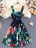 Spring New Sling Dress Seaside Vacation Tropical Printing, Shoulder Slimming And Skinny Skirt Trend-Outfit