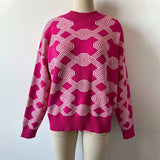 Oversize Women Sweater Pullover Half Collar Knitted Check Autumn Female Jumper Sweaters 2022 Geometric Long Sleeve