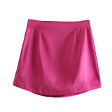 Pure Color Simple Silk Satin Sensitive Mini Skirt In Spring-Outfit