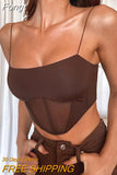 Women's Crop Top Camisole with Perspective Mesh Patchwork Stitching Sexy Style Irregular Tailoring Summer Clothing Tops