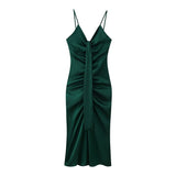 Fongt Spring/Summer Women's Temperament Elegant Sexy Pure Color High-Waist V-Neck Sleeveless Dress