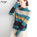 High Collar Sweater Women's New Women's Wear In 2023 Striped Knitted Bottomed Shirt Sweater Women Oversized