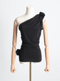 Fongt Temperament Famous Wind 2025 Spring New Three-Dimensional Flowers Sexy Black And White Shoulder Vest Topess