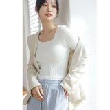 Bottomed Sweater New Style Foreign Style Autumn And Winter New Square Collar Short Style Sweater White Trim Inside Sweater-Outfit