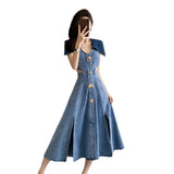 Fongt Sister Fan Bumps The Big Collared Waist A Dress 2025 Thin Early Autumn Dress Open The Cowboy Dress