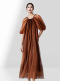 Lantern Sleeve Style Square Collar Net Dress Femininity Tea Break Skirt Warm And Long Fairy Skirt-Outfit