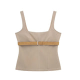 New Spring Style Silk Thread Decoration With Belt Slim Halter Top 3067006-Outfit