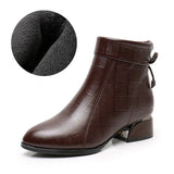 New Ankle Boots Women Pointed Toe Thick Heels Genuine Leather Shoes Short Boots Soft Sole Footwear Plus Size