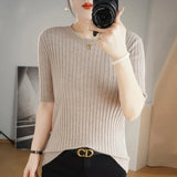 Fongt Collar Pit Bottom Shirt Women's New Slim Sweater Short Versatile Casual Sweater-Outfit