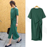 Fongt T-Shirt Women Summer 2024 New Korean Version Of Plus-Size Women's Loose Show Thin Over The Knee Long T-Shirt Skirt