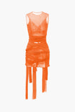 sheer mesh mini dress with bow