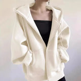 Solid Color Pullover Zip Up Oversized Hoodie-Outfit
