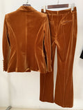 STREET Newest 2023 F/W Designer Suit Set Women's Single Button Velvet Blazer Flare Pants Set