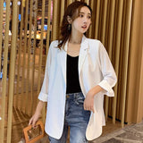 Fongt And Long Loose Chiffon Small Suit Female Chic Summer White Suit Large Size Sunscreen Clothing Thin Coat Air Conditioning Shirt-Outfit