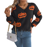 Fongt Shooting Autumn And Winter Halloween Bumpy Pumpkin Cut Long-Sleeved Jacket Sweater Women's Clothing