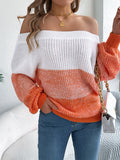 Fongt Shooting 2025 Autumn And Winter Casual Spell Shoulder Lantern Sleeve Sweater Women's Clothing